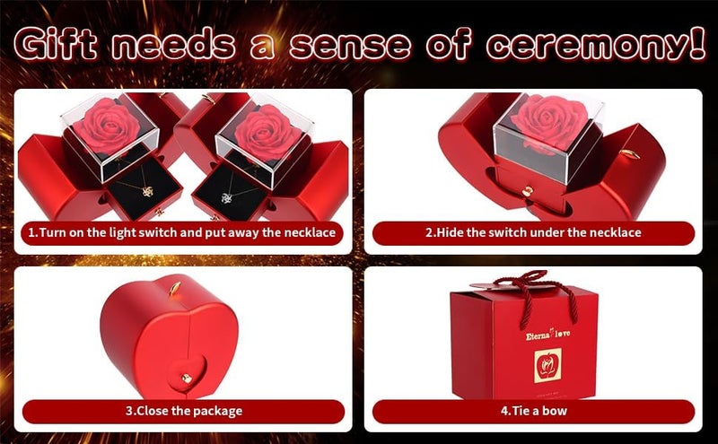 iceevery Store Preserved Handmade Red Rose With Hollow Clavicle Necklace,Jewelry Boxes With Necklace For Girlfriend,Wife,Mom With ''To My Love'' Card - Image 3